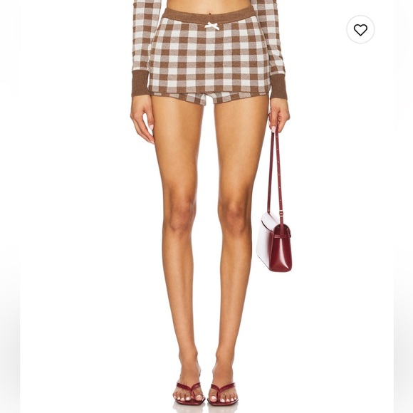 For Love And Lemons Gingham Knit Cardigan in Brown - Picture 2 of 5